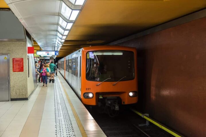 Old Orange Metro At Station In Brussels